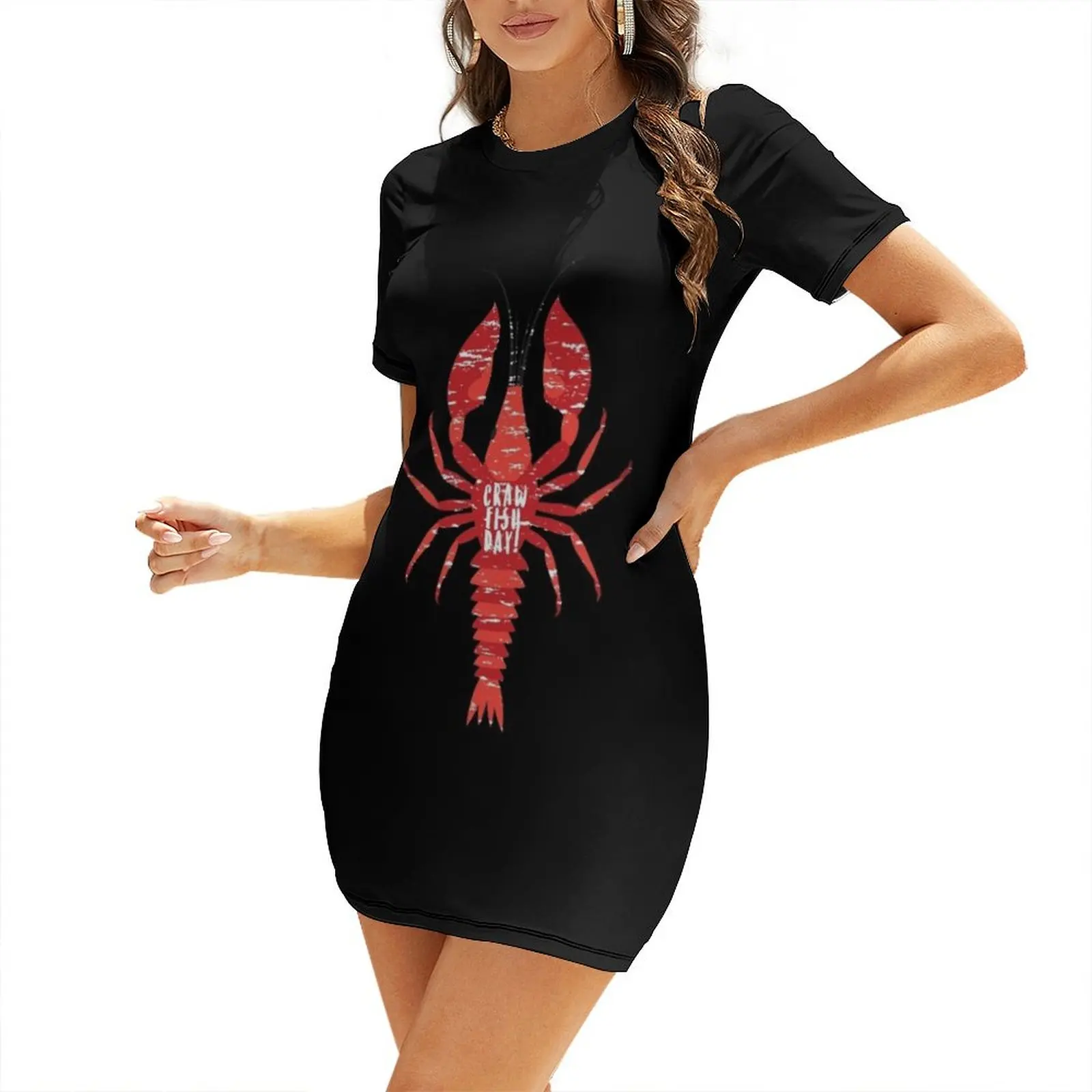 

Crawfish Day Cajun Boil Mudbug Festival Short Sleeved Dress party dress women elegant luxury Women long dress