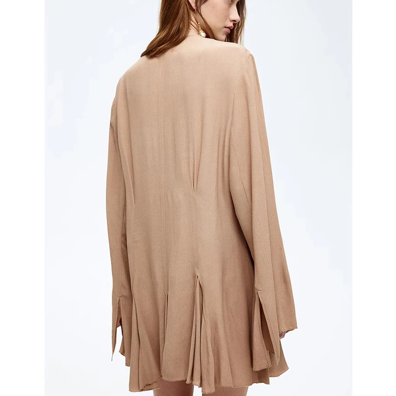 Ele V-Ne ロングスリーブ ハイウエスト Aライン オルト ドル レディース ファッション 春夏 ポリエステル繊維 ベルスリーブ ドル