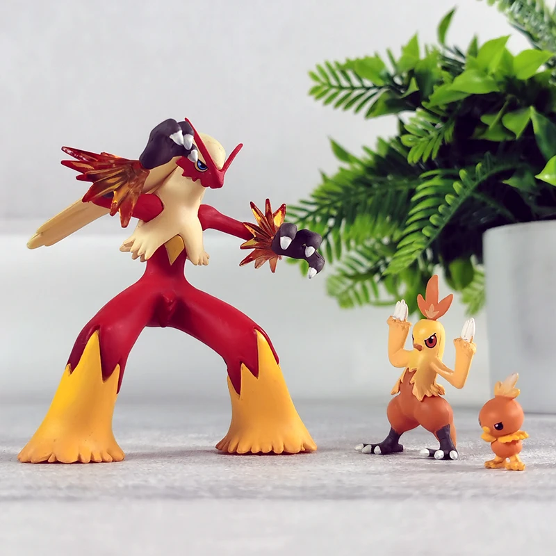 새로운 3개 세트 토치크 애니메이션 피규어 콤부스켄 피규어 블라지켄 진화 그룹 PVC 스태츄 컬렉션 모델 선물 장난감