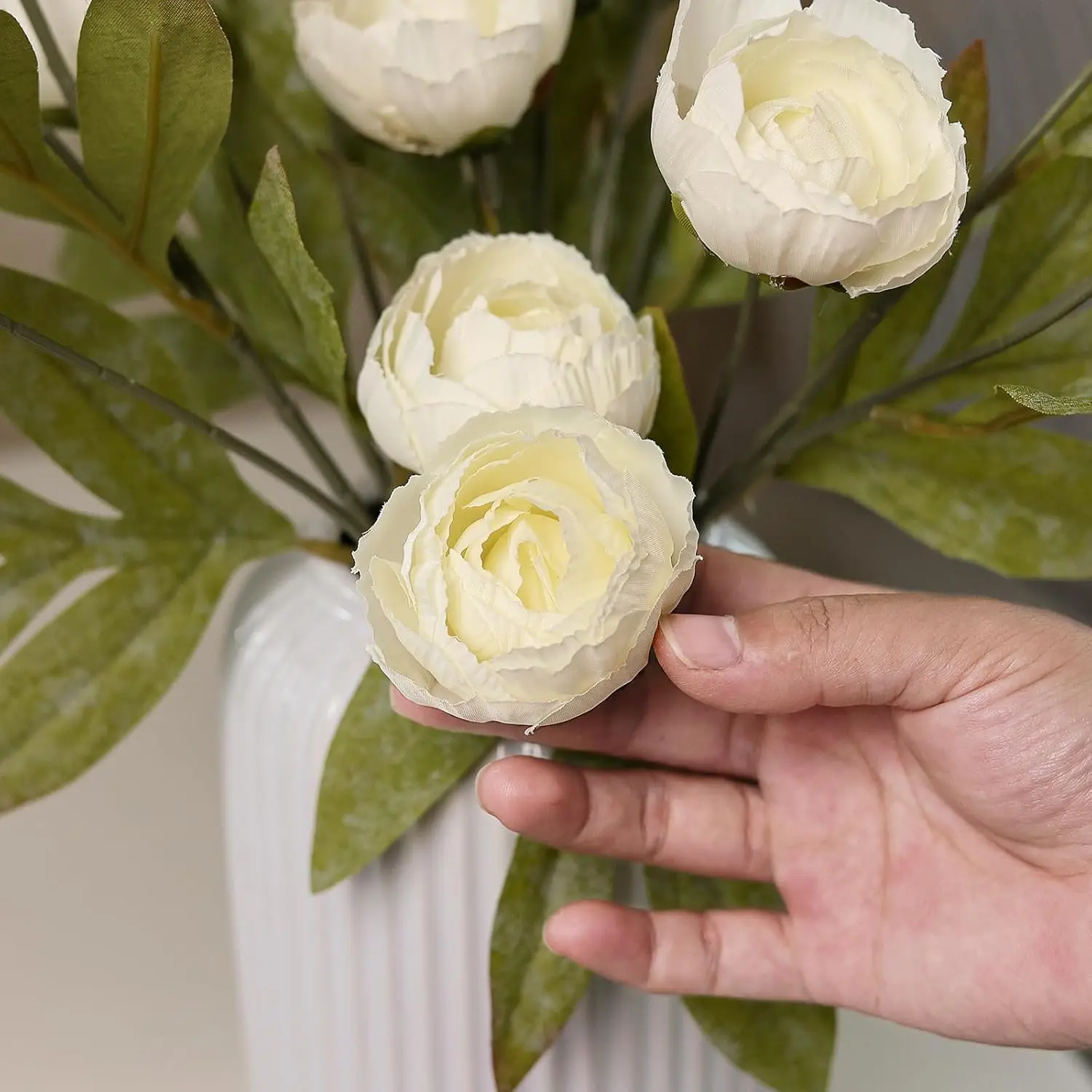 Künstliche Blumen, Seiden-Pfingstrosen, weißer Brautstrauß, Hochzeitstisch, Partyvase, Festival, Heimdekoration, Zimmerdeko, Gartenaccessoire, DIY-Geschenke – Detail 5