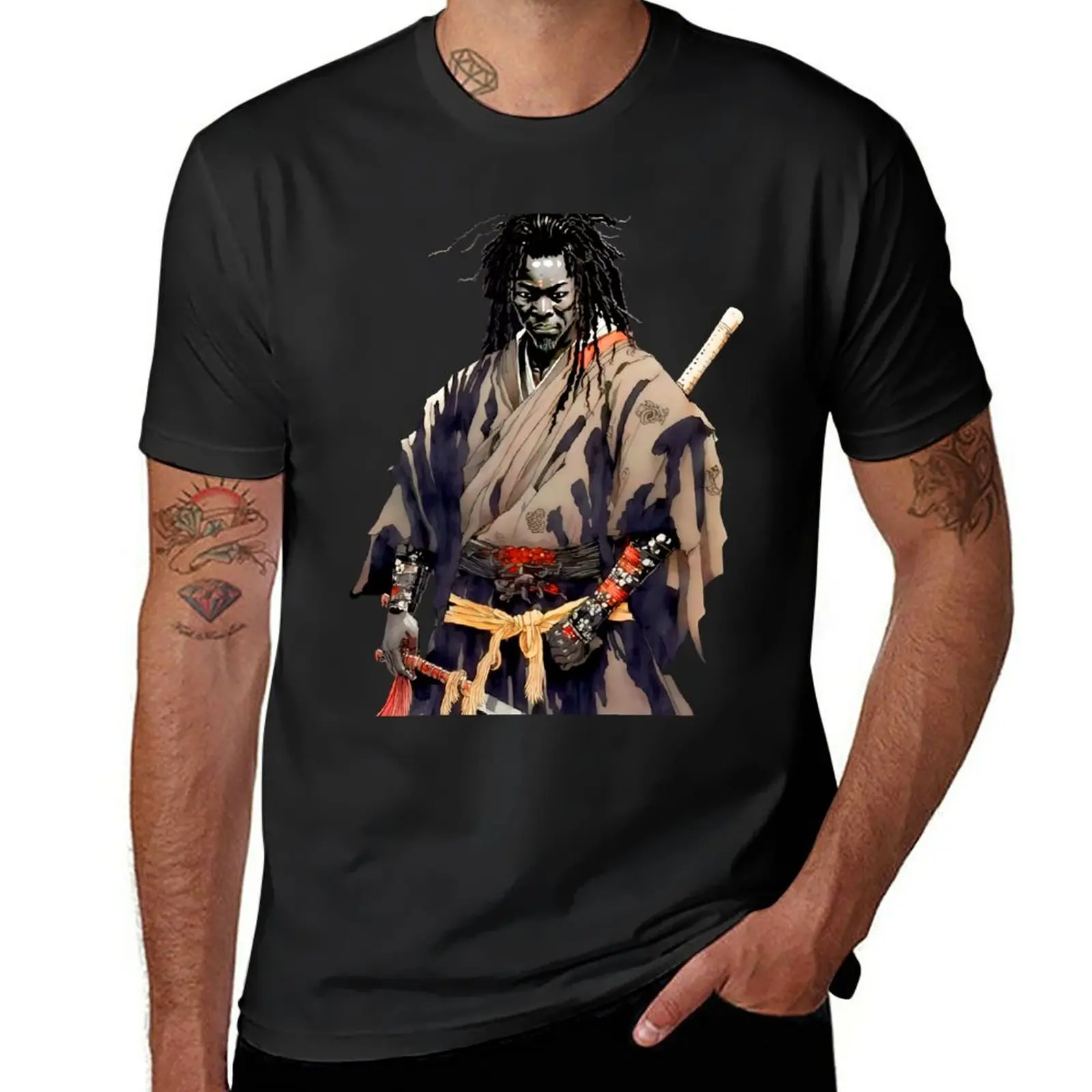 New Yasuke Black Samurai in 1579 Feudal Japan No. 4 on a Dark Background T-Shirt t-shirts man vintage t shirt mens t shirts pack