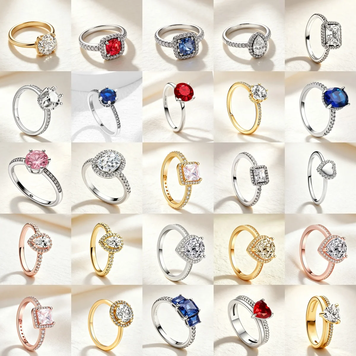

New S925 Silver Sparkling Square Water Drop Colored Zircon Ring Fits Wedding Party DIY Charm Women's Boutique Jewelry Gift