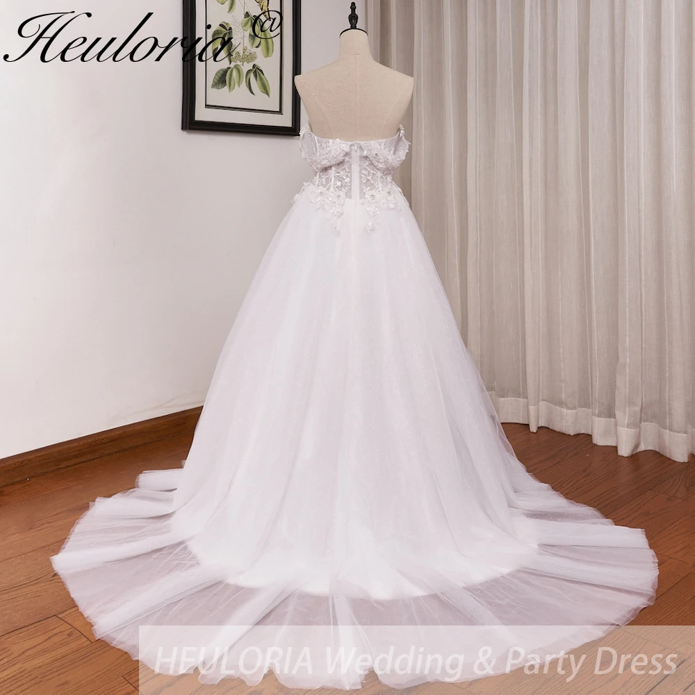 HEULORIA elegant A line wedding dress off shoulder lace beading bride dress with long train bridal gown Robe De Mariee