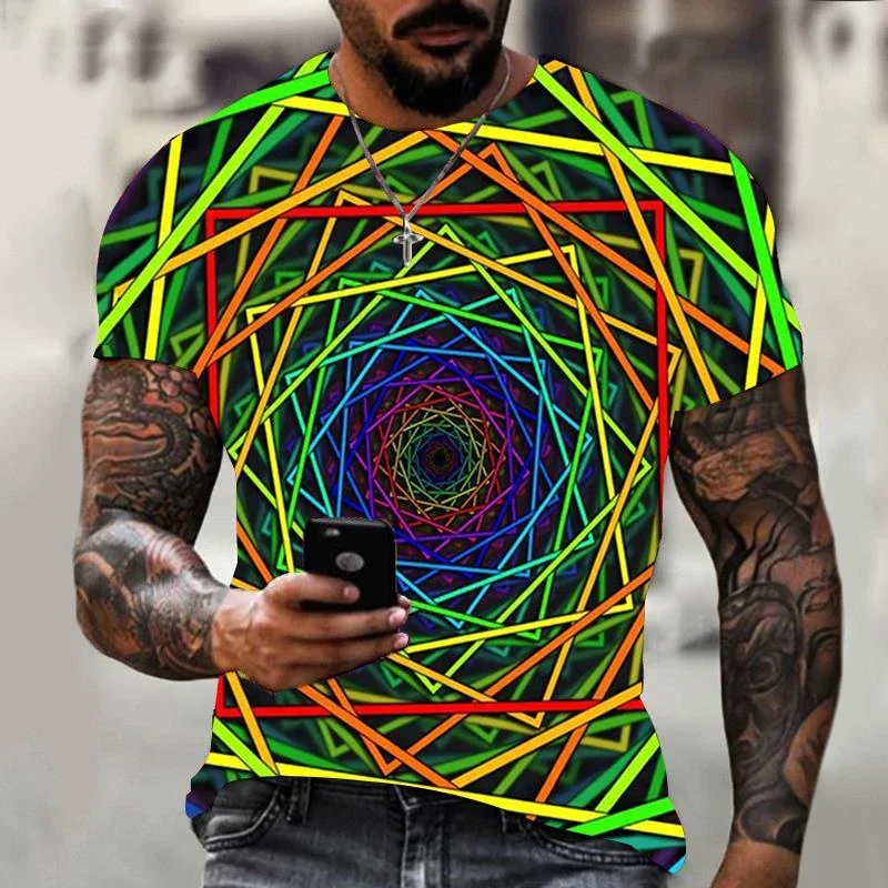 

2025 Summer casual Vertigo hypnosis 3D printing men's and women's fashionable T-shirt short sleeved plus size breathable top 6XL