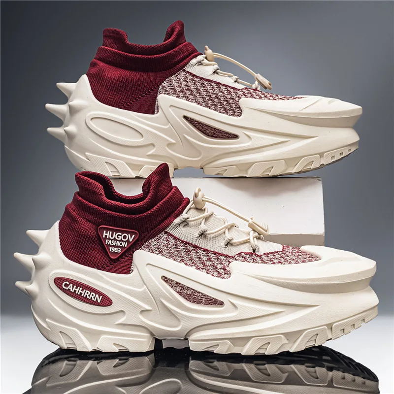 New Shoes for Men Knit Casual Sport Shoes Spring Trend Breathable Chunky Sneakers Youth Cool Thick-soled Athletic Shoes