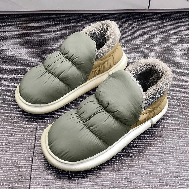 

Зимние парные пушистые хлопковые тапочки, непромокаемые домашние уличные тапочки на флисовой подкладке с защитой пятки, теплая обувь для мужчин