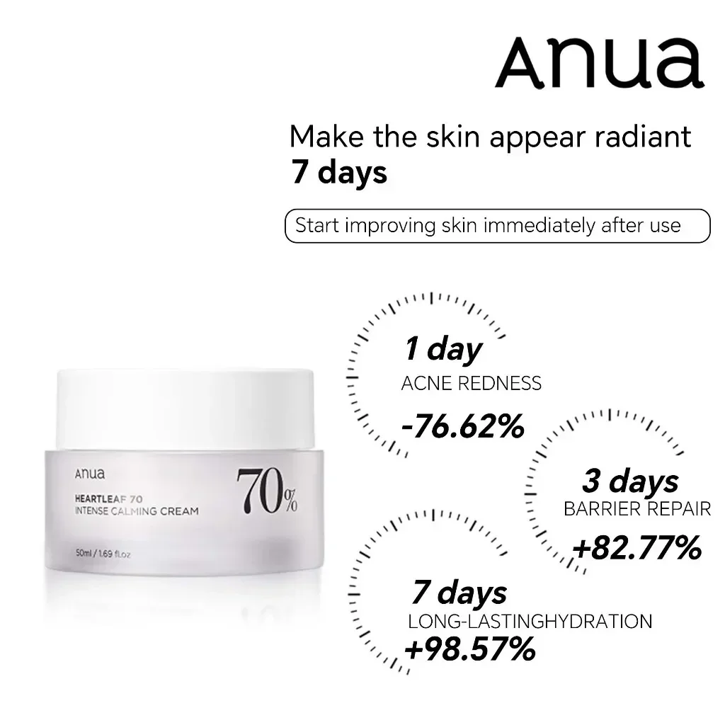 Anua Heartleaf Originales 70 % intensive beruhigende Creme, beruhigende Reparatur, aufhellende Körper-Feuchtigkeitscreme, Gesichtslotion, koreanische Hautpflege