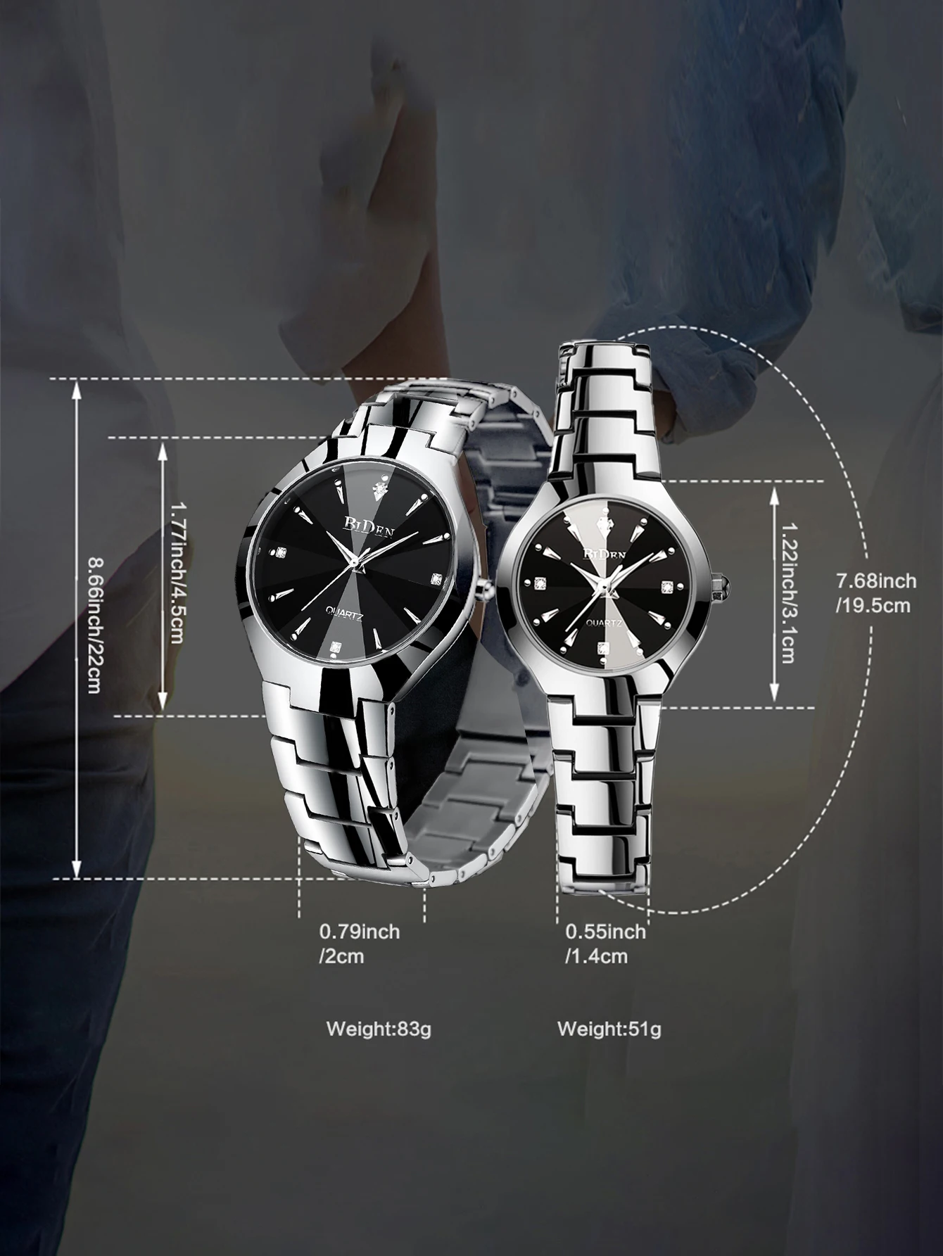 Reloj de pareja BIDEN, reloj de cuarzo informal a la moda para mujer y hombre, reloj para hombre y mujer, regalo con fecha para amante