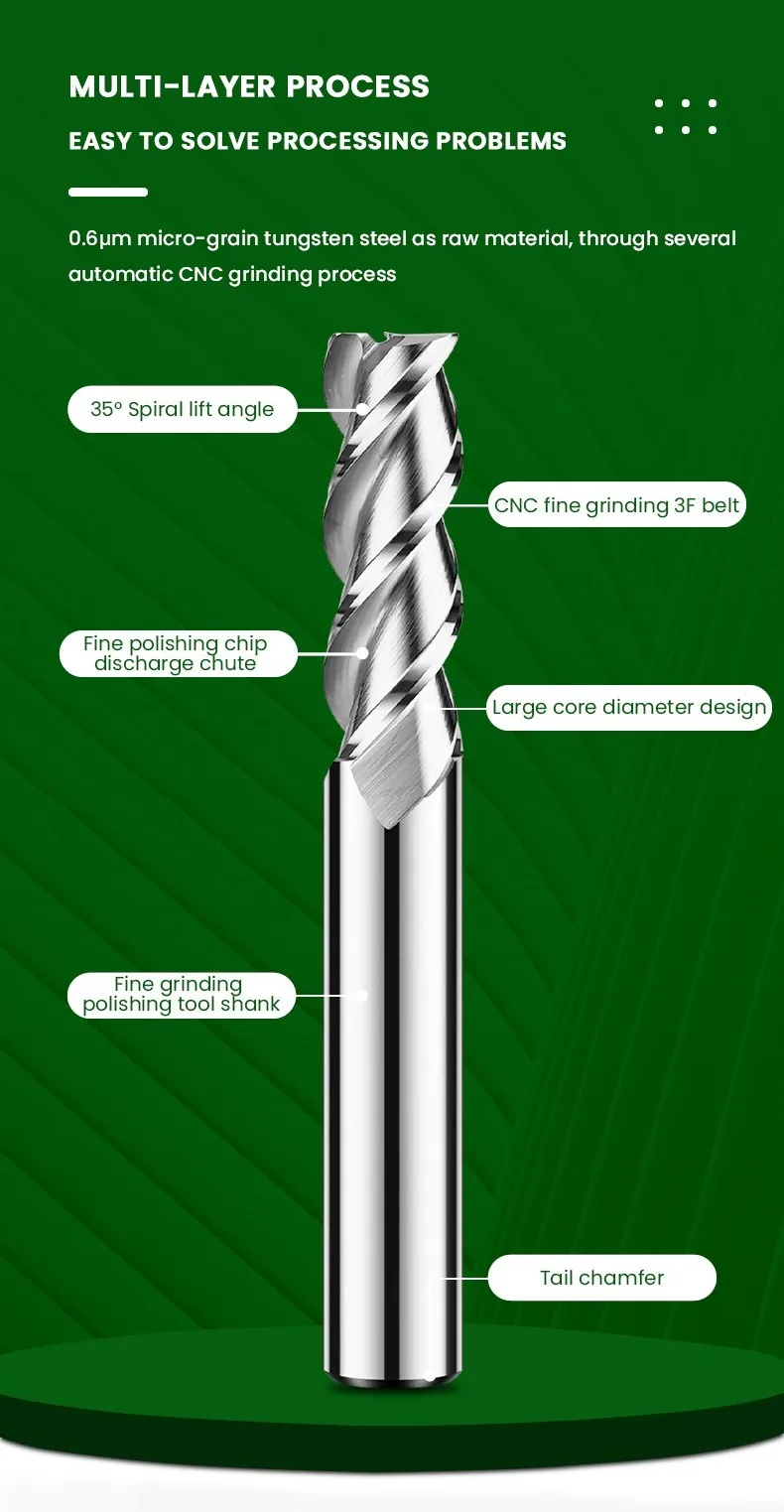 Shazam hrc65 3-Flöten-Wolframstahlkarbid für Aluminium-Flach fräser cnc mechanische Bearbeitungs zentrum Schaft fräser – Detail 2