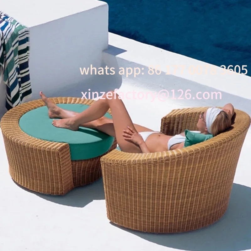 Customizable Outdoor Lazy Sofa Rattan Villa Garden Nordic Round Bed Balcony