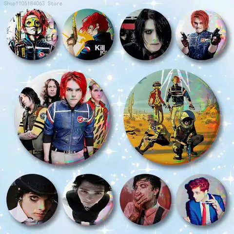G-Gerard W-Way M-MCR Badges 25 32 44 58 75 mm Round Cosplay Pin Bag Decor Fans Collect Friends Gifts Brooch Souvenir