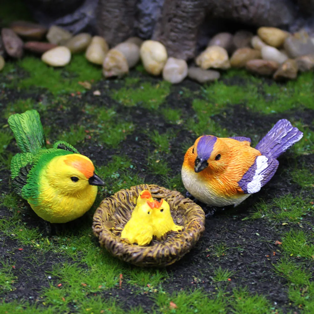 Simulatie Vogel Ornament Figuren Micro Kunstmatige Mini Nest Miniatuur Huis voor Decor Beeldjes Decoraties