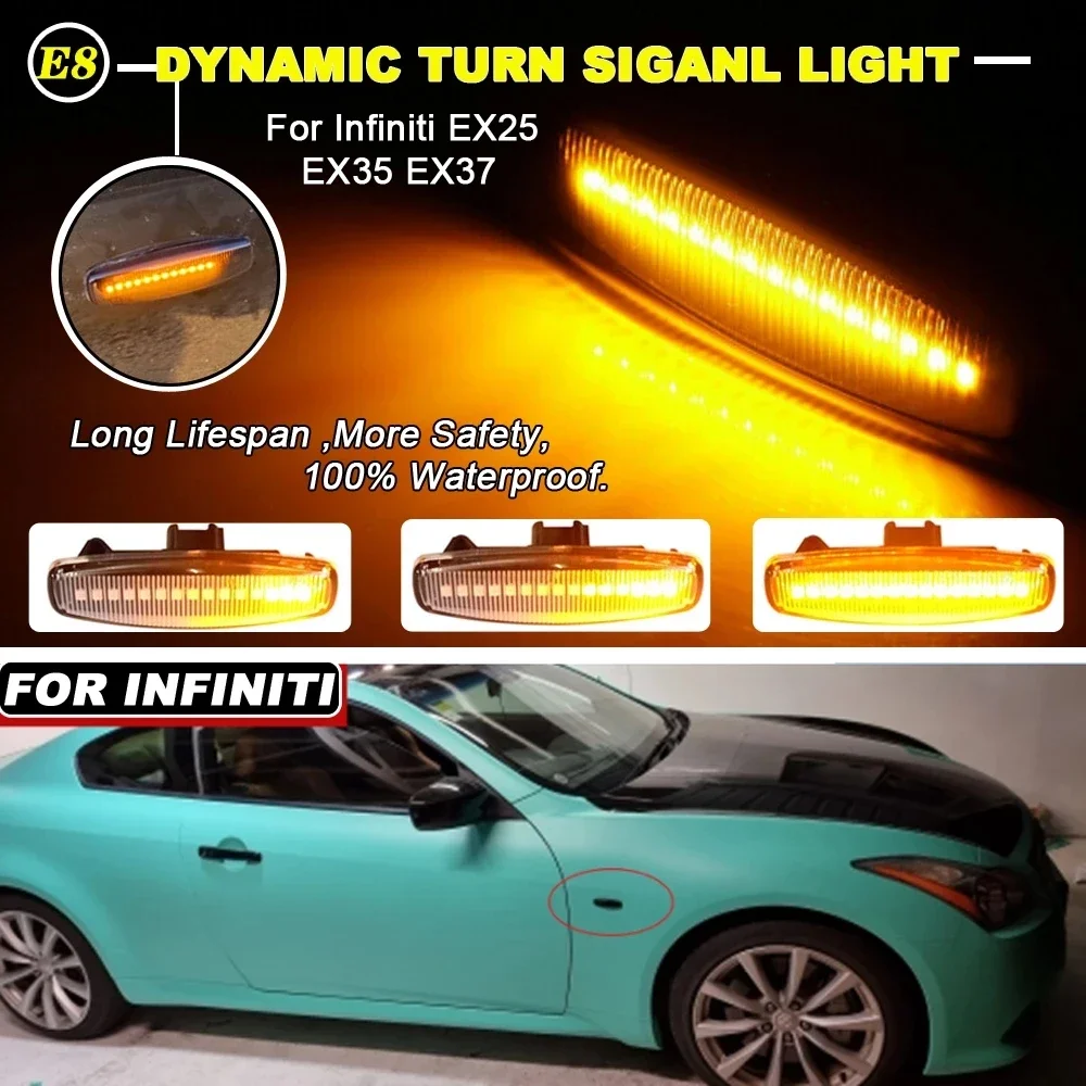 Sequential Flashing LED Turn Signal Side Marker Light Blinker For Infiniti G37, CV36, HV36, V36 JX35, L50 M25, Y51, Y51HV