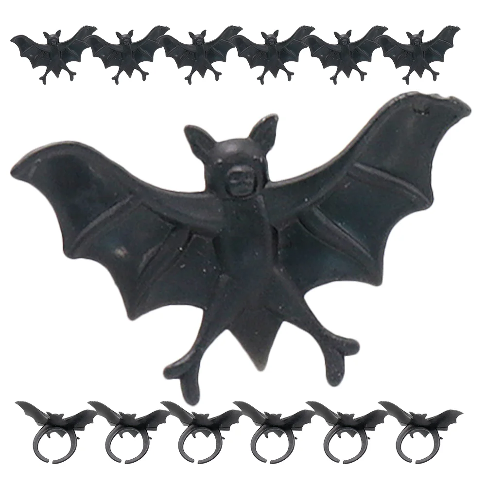 50 Pcs Black Bat Ring Halloween Rings For Kids Party Favors Toys Decor Horror Artificial