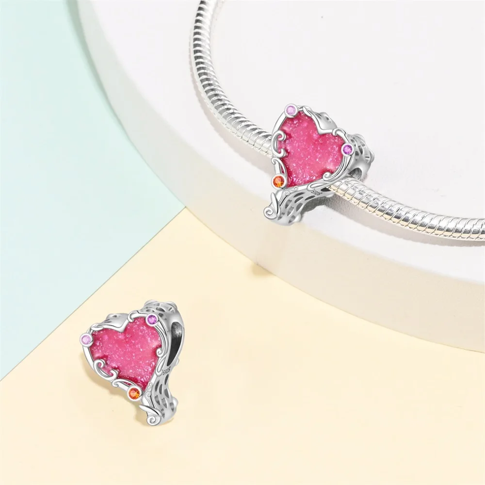 

Charms Silver 925 pink heart Pendant Beads Fit Charms Plata 925 Original Bracelet Beads Women Jewellery Making