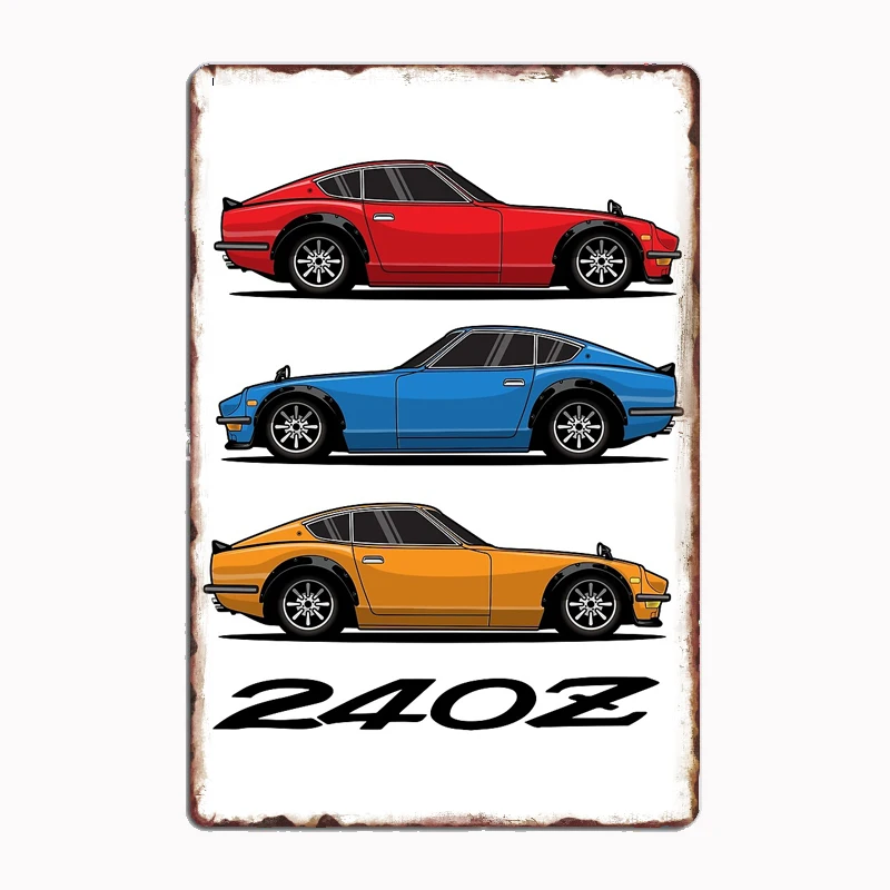 Color Stack Datsun 240 Z Illustration Race Car Racer Retro Metal Sign Poster Garage Indoor Room Decor Club Tin Home Wall Decor