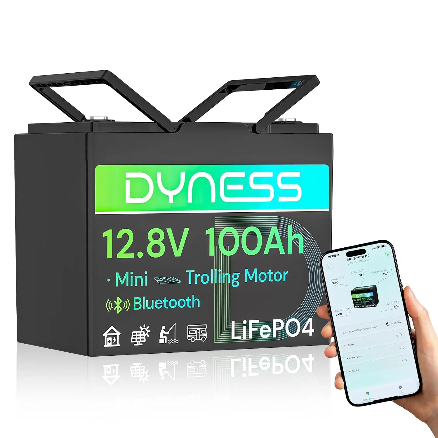 12V 100Ah Bluetooth LiFePO4 Lithium Battery for Trolling Motors, RV, Customized