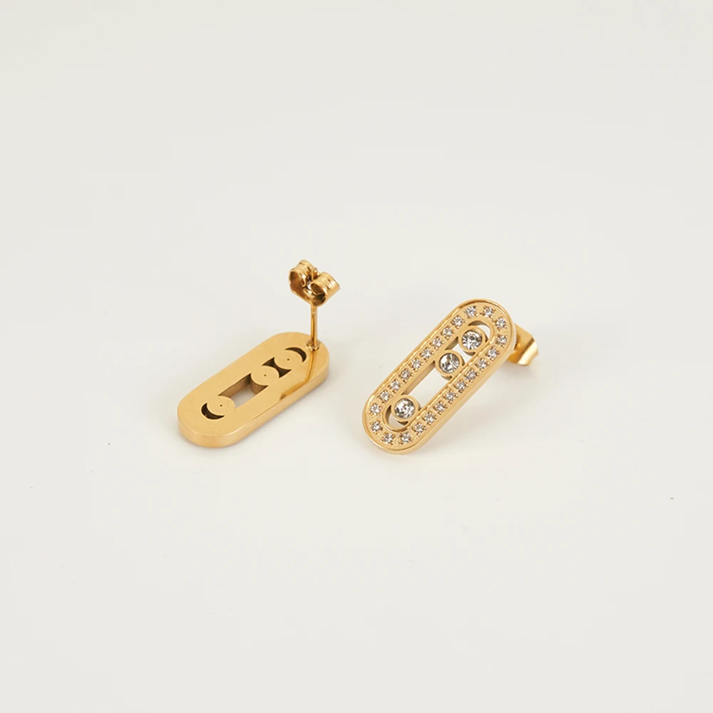 ENFASHION Oval Stud Earrings With Zircon For Women Stainless Steel Pendientes Mujer In Piercing Party Jewelry Dropship E231489