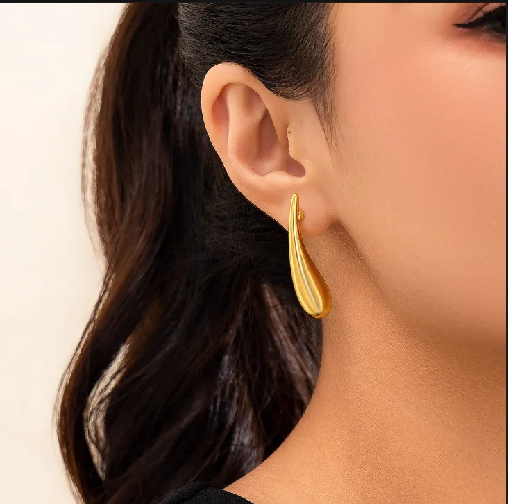 

Brass With 18K Gold Long Bar Stud Earrings Women Jewelry Punk Party T Show Gown Runway Korean Japan INS