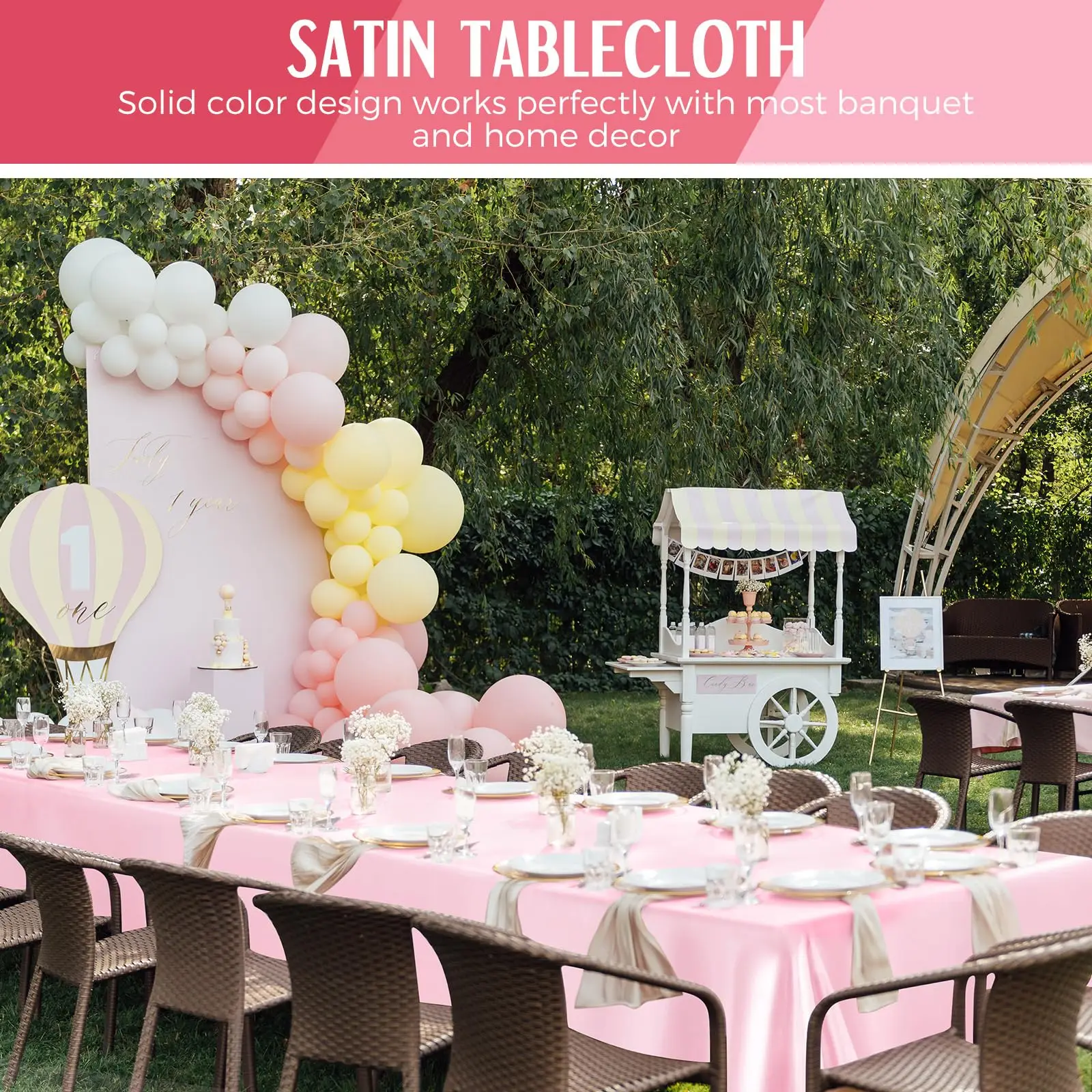 Pink red Imitation Silk Satin Wedding Solid Color Rectangular Banquet Rable Tea Table Cloth Tablecloth