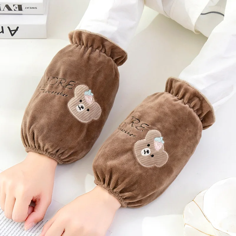 Fleece Lined Short Sleeve Arm Covers Office Work Student Homework Dirt Resistant Adult Women's Protective Arm Pads Autumn Winter