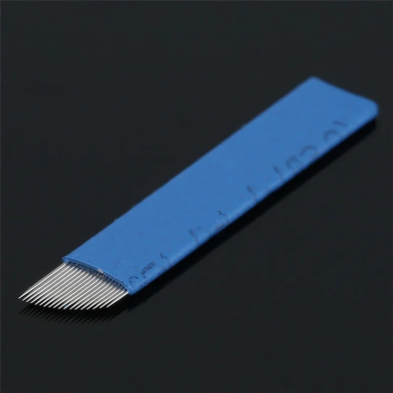 100PCS Blue Laminas Tebori Microblading 16 Pin Tattoo Needles Permanent Makeup Blade For 3D Eyebrow Embroidery Manual Tattoo Pen