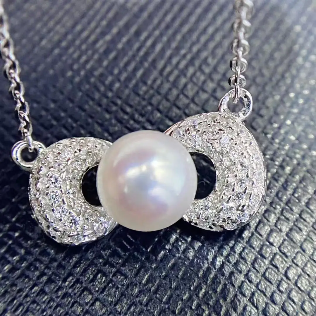 Bow Knot S925 Sterling Silver Necklace Findings Jewelry Base Settings Mountings Parts Mounts for 7-8mm Pearls Stones 5pcs/lot