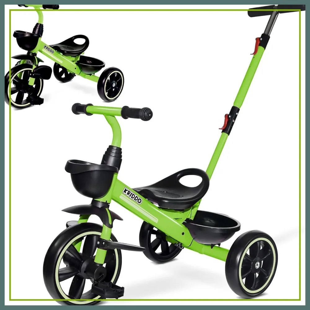 

2-in-1 Toddler Tricycle for Ages 18 Months to 5 Years Old - Extended Push Handle, Foldable Footrest, Gift for Ages 3-5