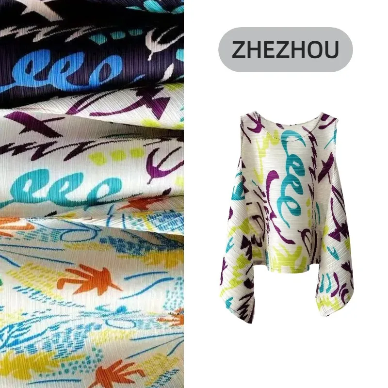 

Плиссированная футболка Miyake с полосатым принтом, женская, свободного кроя, с круглым вырезом, без рукавов, простая повседневная плиссированная блузка, лето 2026