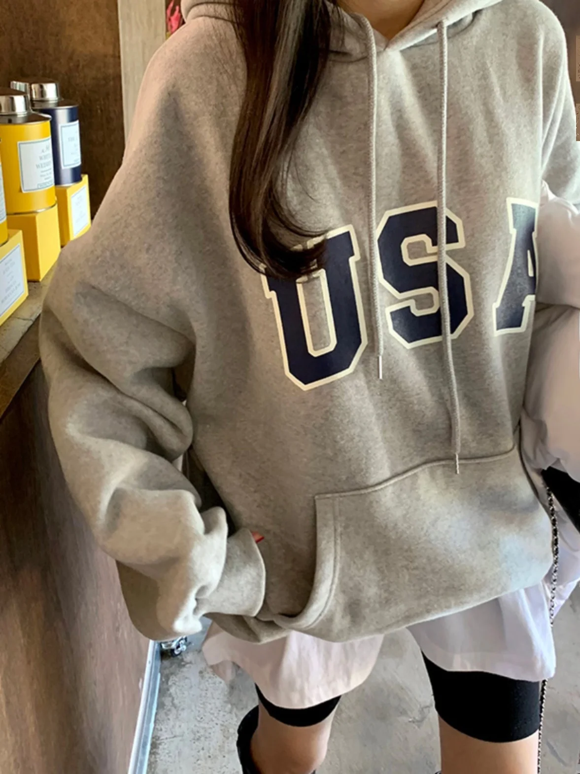 Dames Fce Gevoerde Hoodie Oversize Lazy Sle Herfst Winter Warm Letterborduurwerk Anti-aging Toplaag Koreaanse Sle Lange Sl...