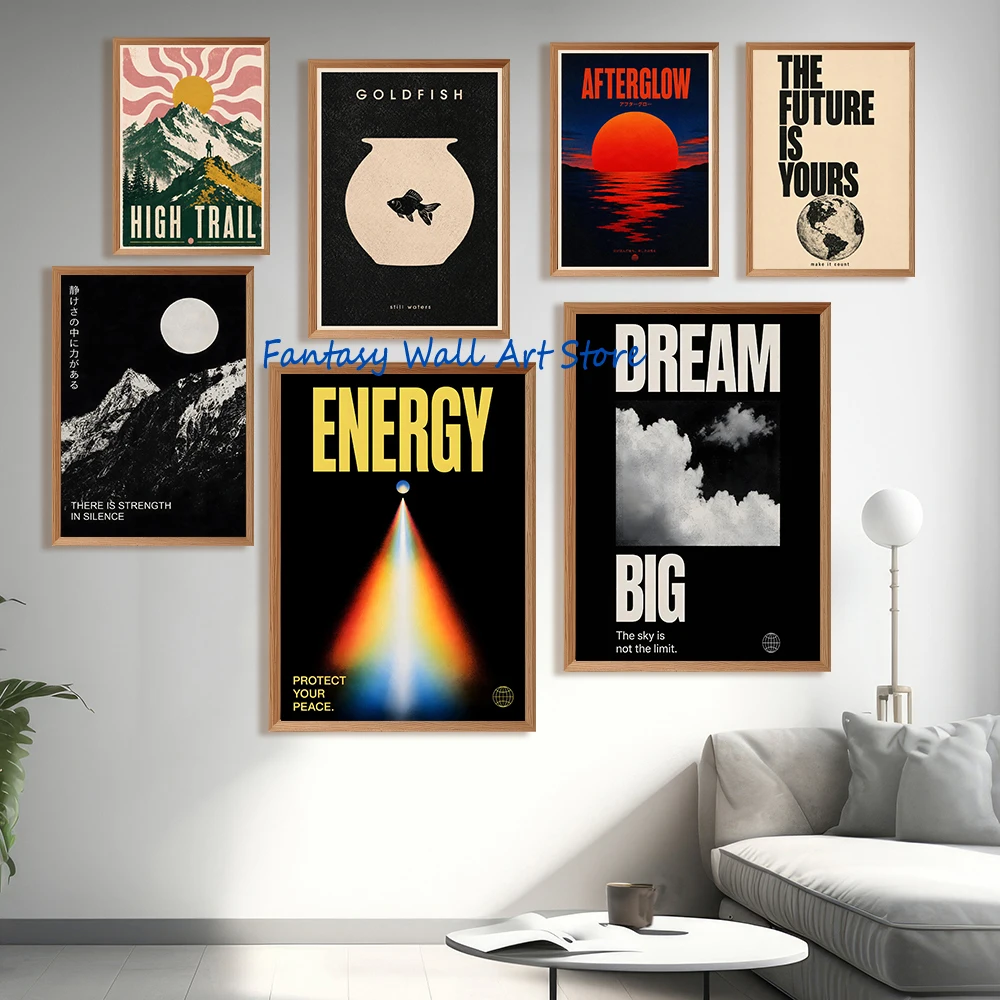 Graphic Quotes Motivational Poster Strength in Silence Mountain Dream Big Bold Typography Poster Canvas Painting Wall Pictures