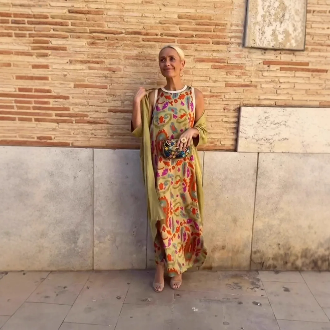 فساتين نسائية طقم مكون من قطعتين كاجوال كاجوال مطبوع عليه ألوان فضفاضة بدون أكمام فستان طويل بلون سادة معطف كارديجان مكون من قطعتين جديد