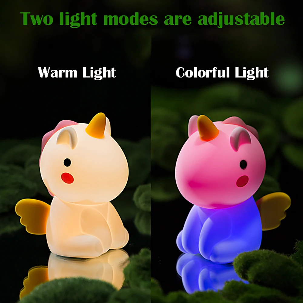 LED NightLight Lovely Unicorn Silicone Light Bedside Decor Rechargeable Color Changeable Atmosphere Lamp for Kids Holiday Gift