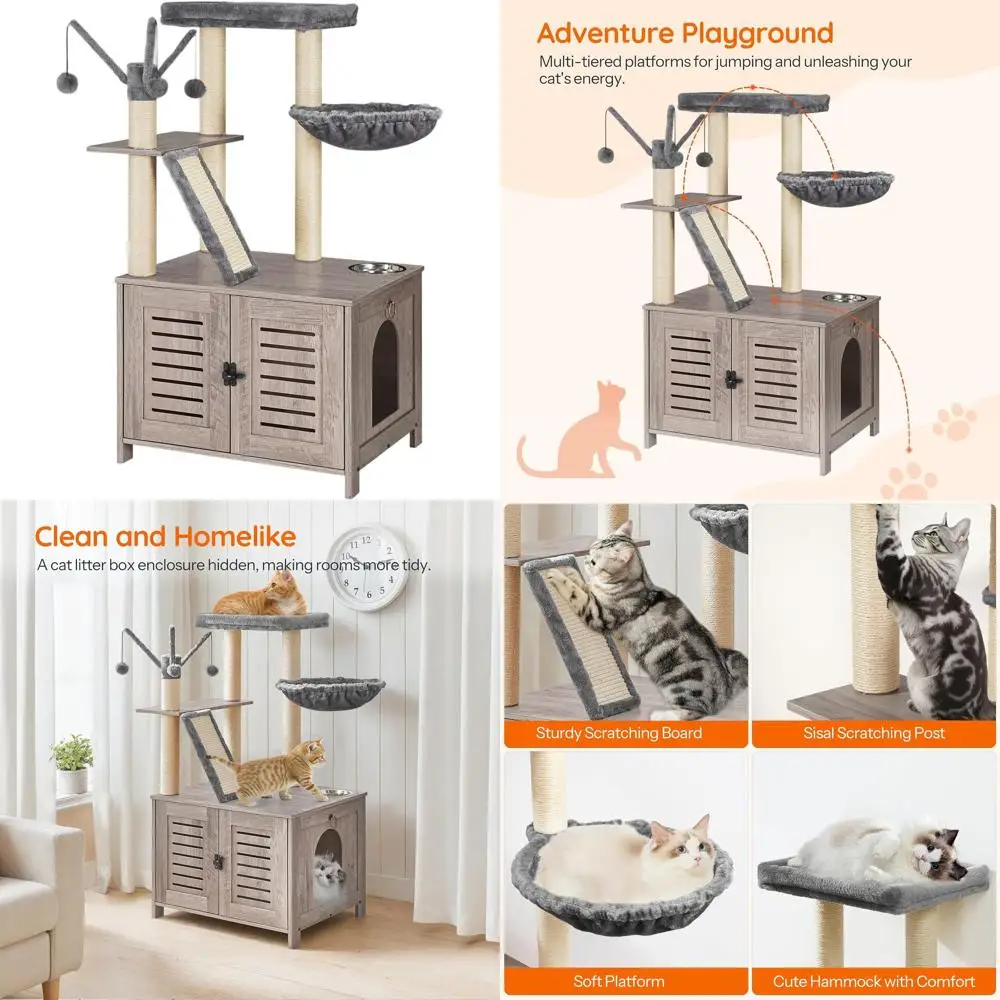 

44 высокие деревянные кошачьи башни с корпусом для туалета, когтеточками, гамаком, универсальным домашним кондоминированием