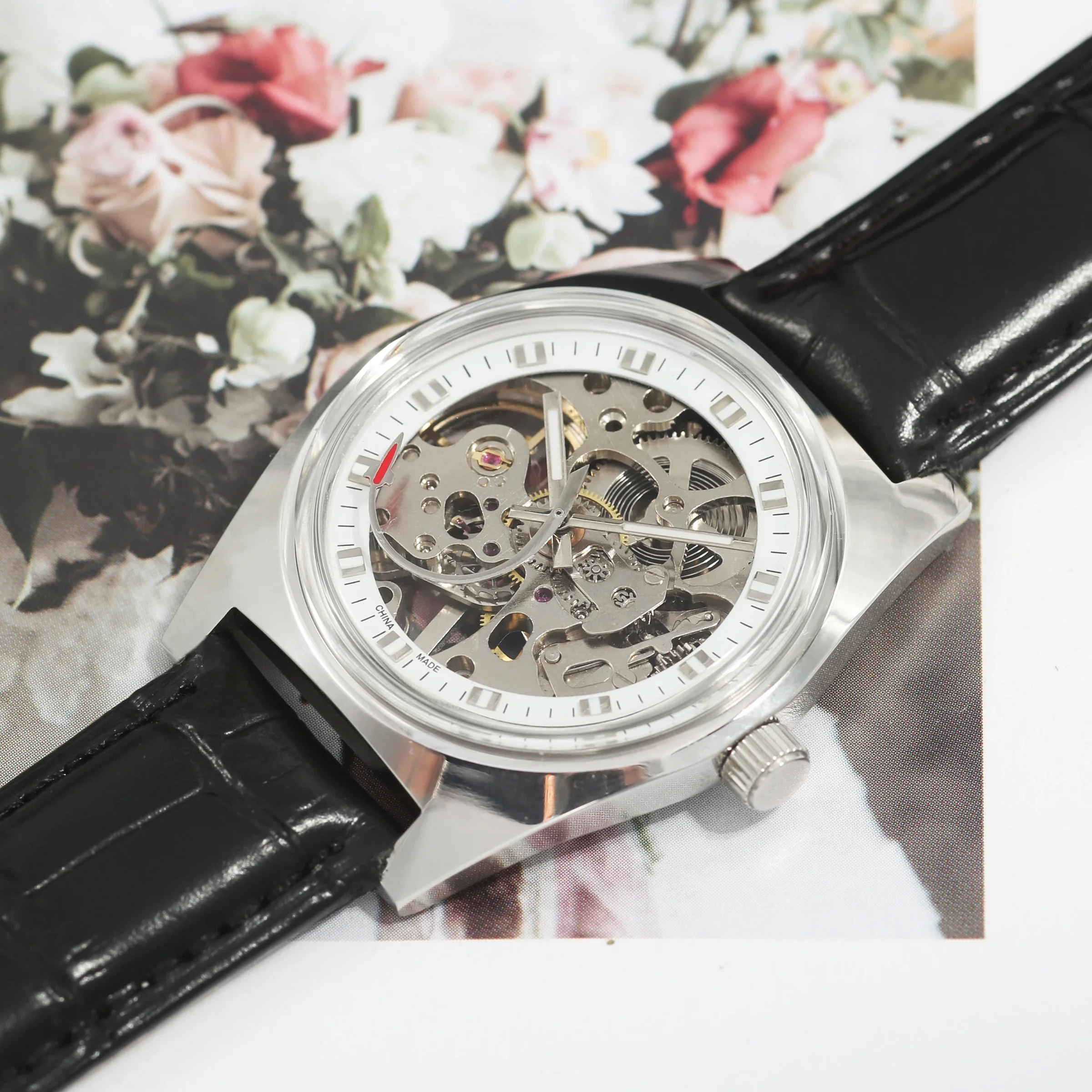 Men's manual mechanical watch 36mm retro skeleton watch for