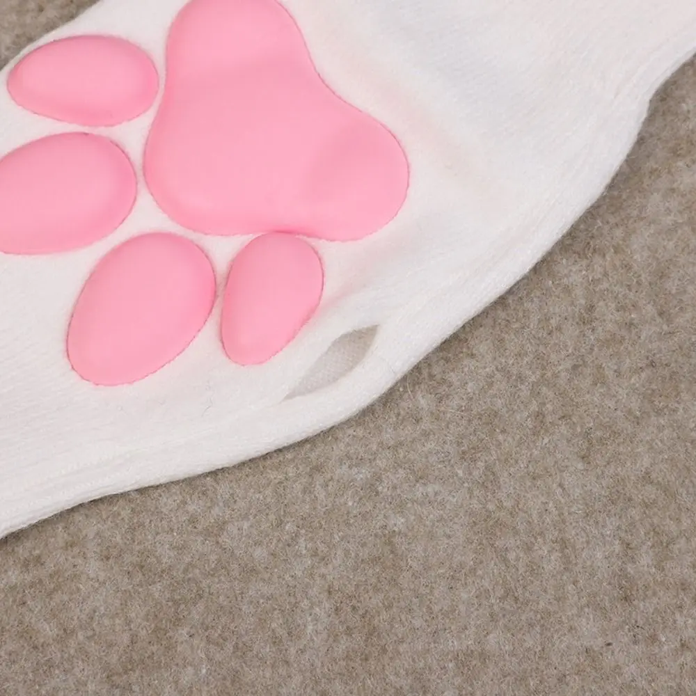 Soft Cute Cat Paw Mittens Gloves Silicone Kitten Cat Claw Pad Sleeve Pink 3D Toes Beans Fingerless Mittens Cosplay