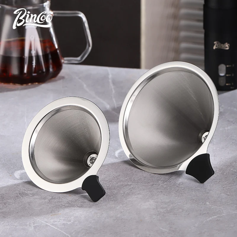 Bincoo Hand-Brewed Coffee Filter Thickeneded Stainless Steel 600 Mesh Filter Paper-Free Filter Funnel Coffee Filter