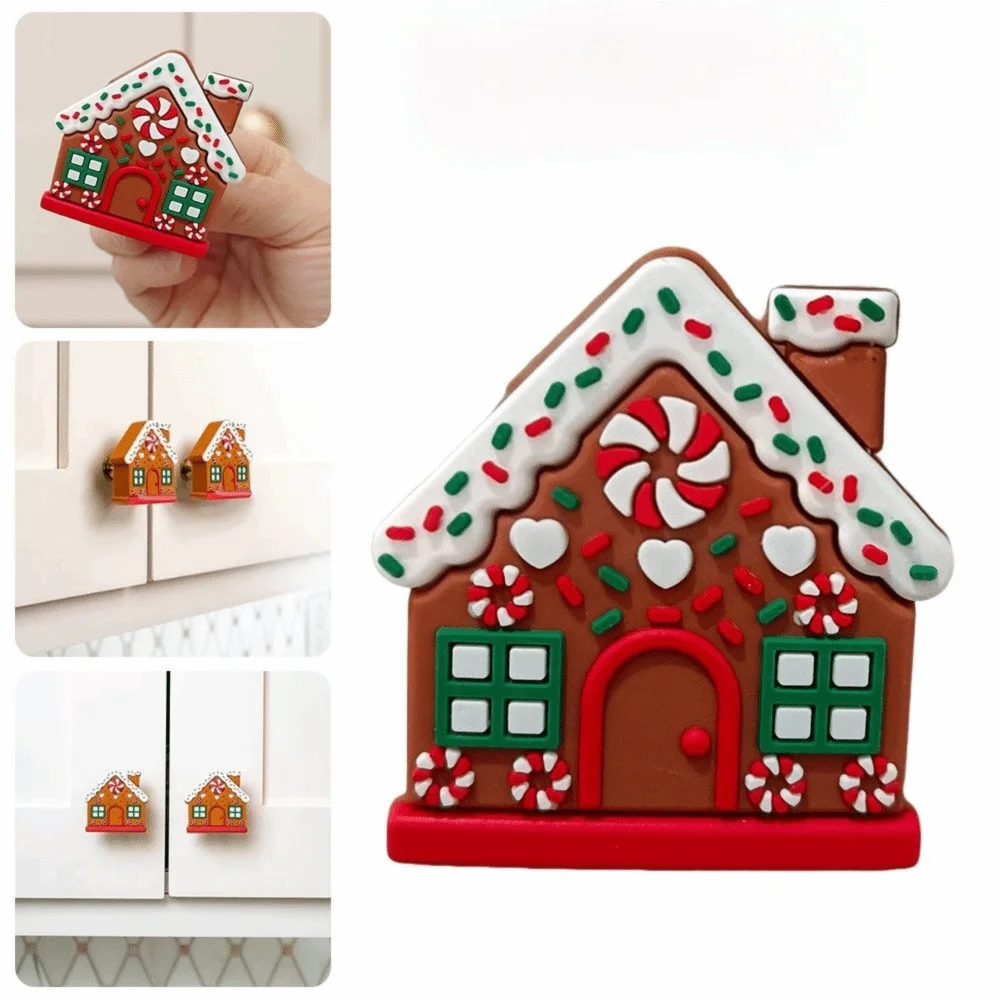 

1/2Pcs Gingerbread House Shape Christmas Button Covers Reusable Easy to Install Closet Dresser Pulls Christmas Knob Covers