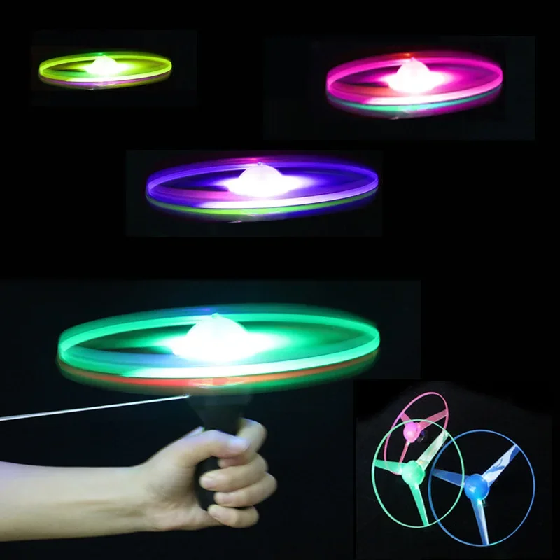 Children's Toys with String Luminous Flying Saucer Children's Luminous Toys Sparkling Bamboo Dragonfly Outdoor Hand Push String