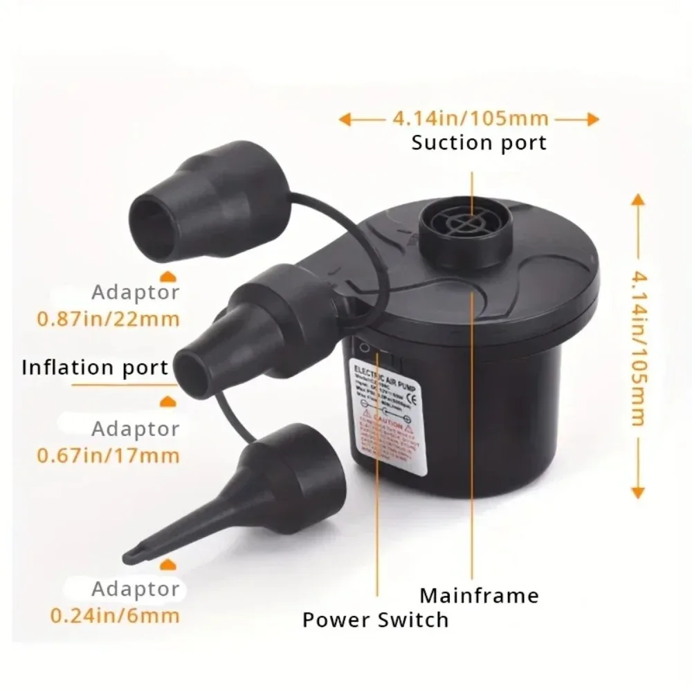 Portable electric air pump with multiple nozzles for quick and easy inflation of air mattresses, pool rafts and inflatable toys image 2