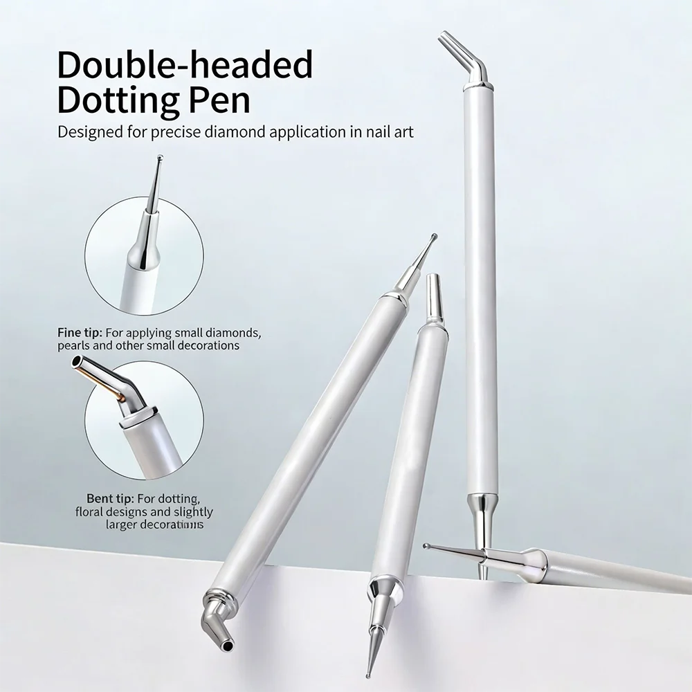 1PC Fine Tip & Bent Tip Wax Nail Pickup Tool for Rhinestones & Pearls Double-headed Nail Dotting Pen DIY Manicure Salon Supplies