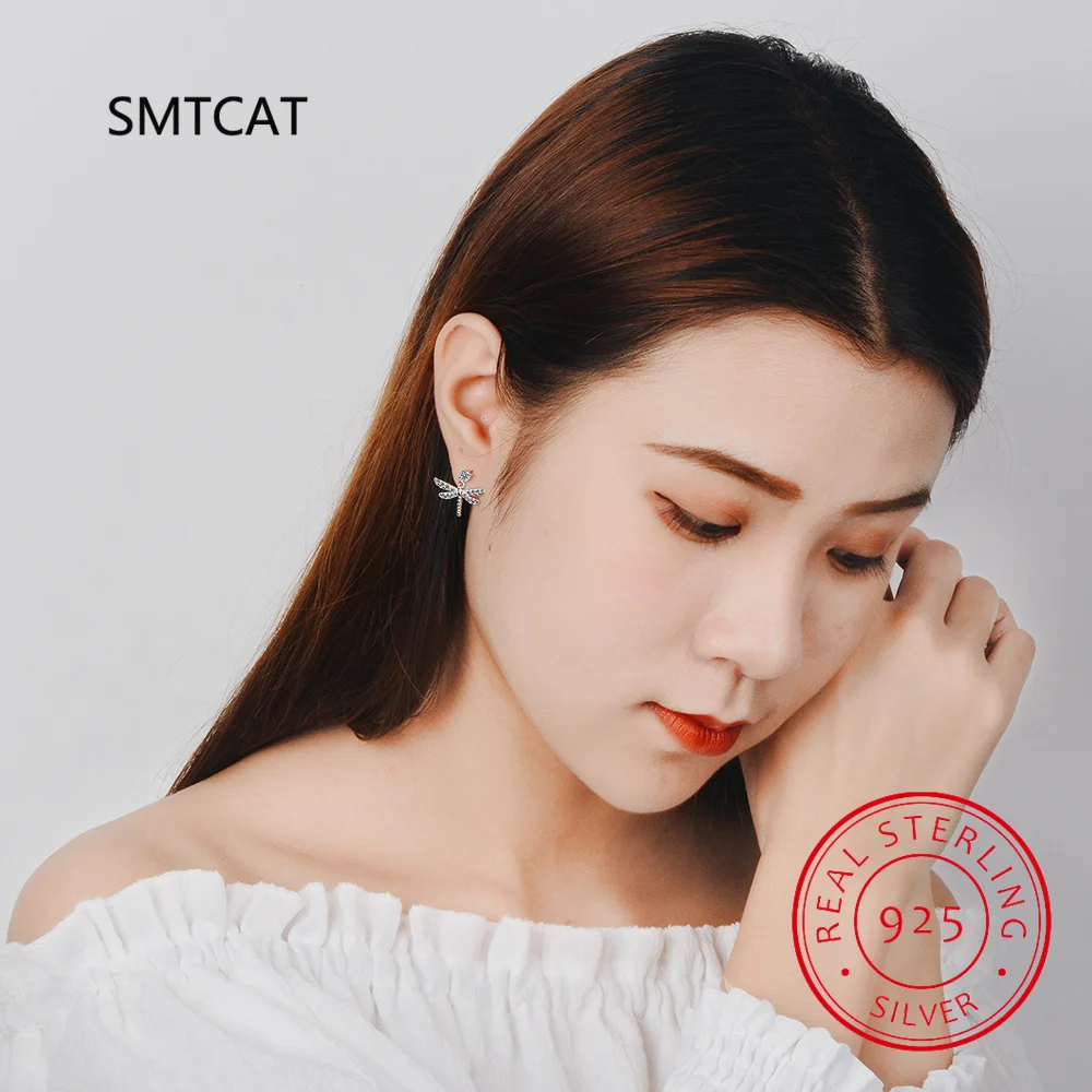 925 Sterling Silver Moissanite Dragonfly Animal Stud Earrings Brincos de Prata For Women Fine Jewelry Minimalist Insect Bijoux