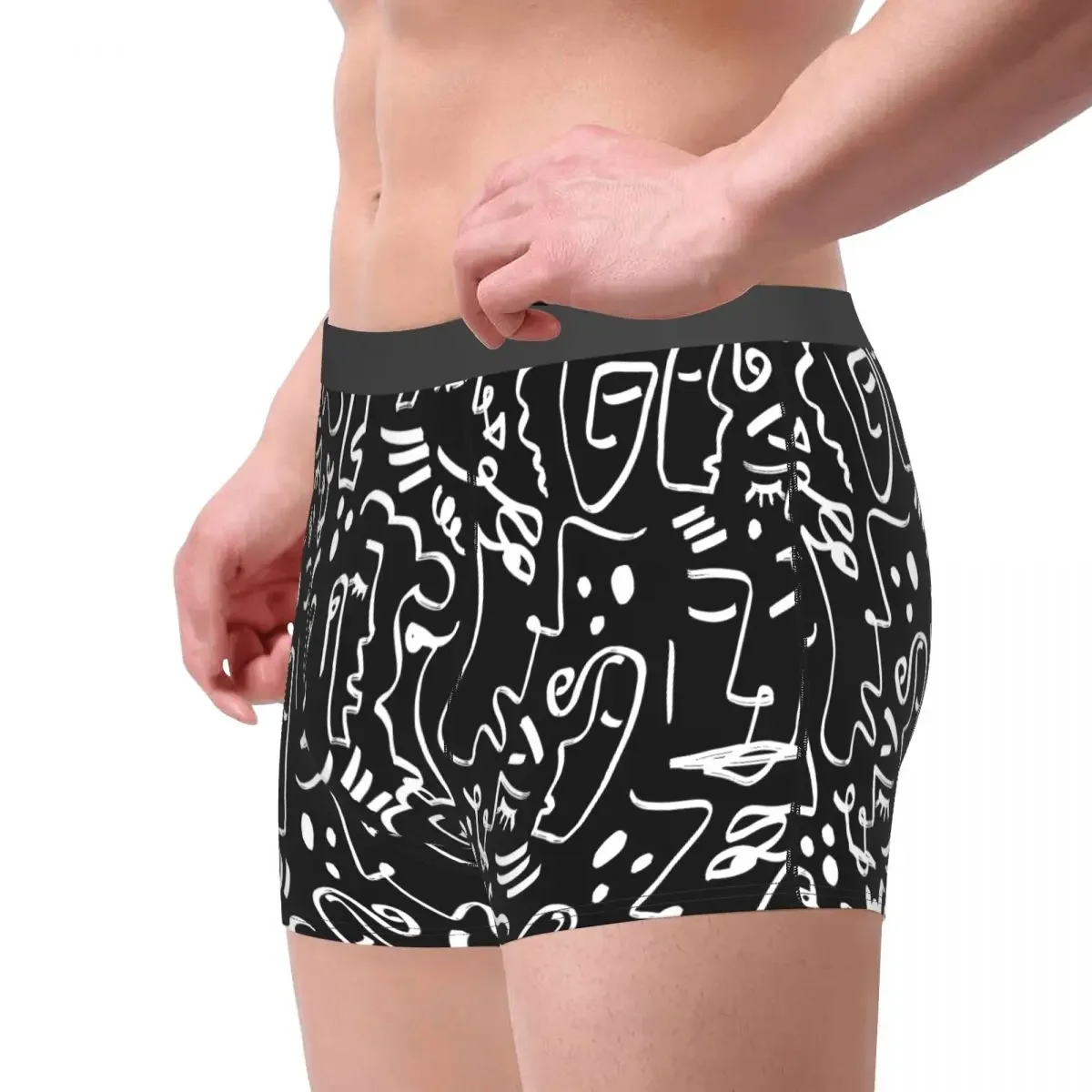 Abstract One Line Drawing Faces Masks And Geometric  Underpants Breathbale Panties Male Underwear Print Shorts Boxer Briefs