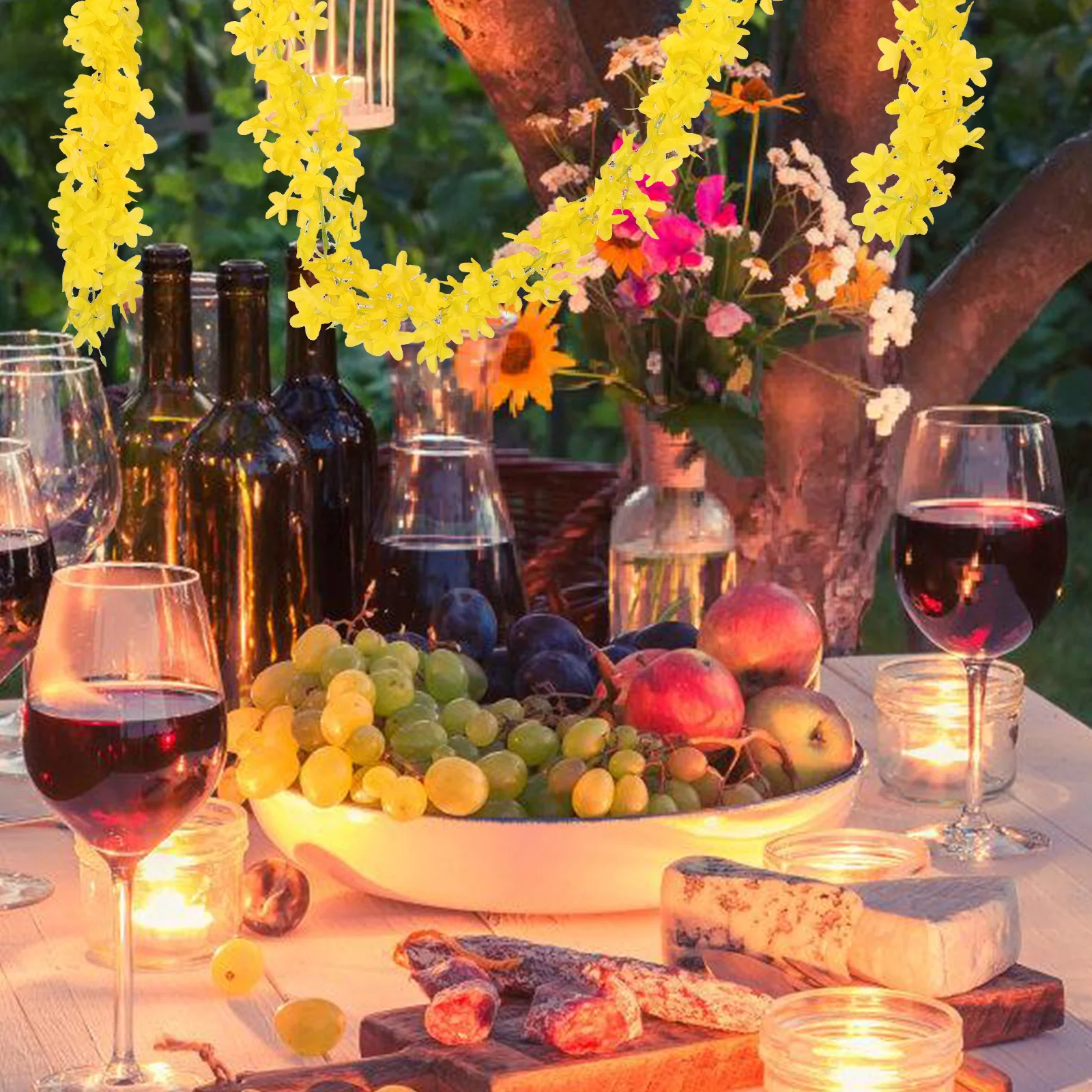 

5Pcs Fake Lilac Flower Vine Garland Lifelike Indoor Hanging Plants Air Conditioning Pipe Bedroom Wedding Party Decoration