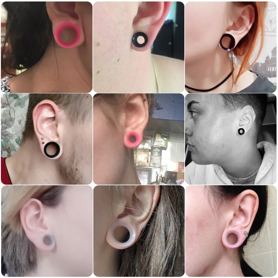 2PCS Flexible Soft Thin Silicone Ear Tunnel Earrings Expander Round Hollow Double Flare Ear Gauges Plug 3-25mm Simple For Unisex