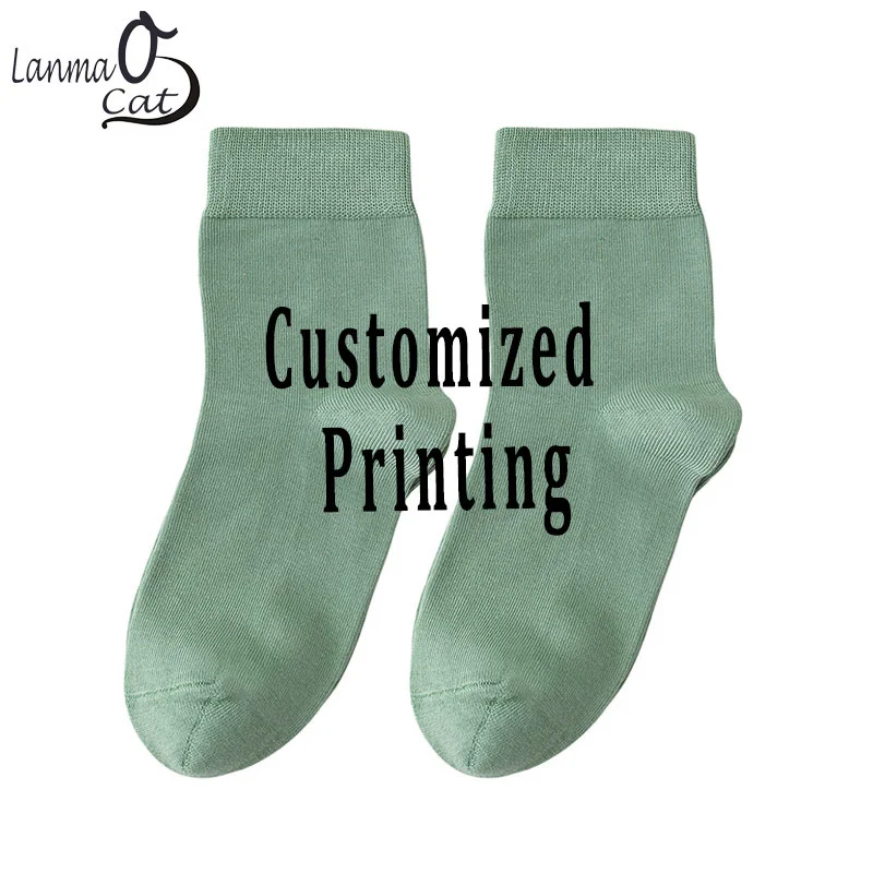 Women Cotton Socks Custom Printing Pattern Female Socks Solid Color Comfortable Cotton Socks Crew Socks