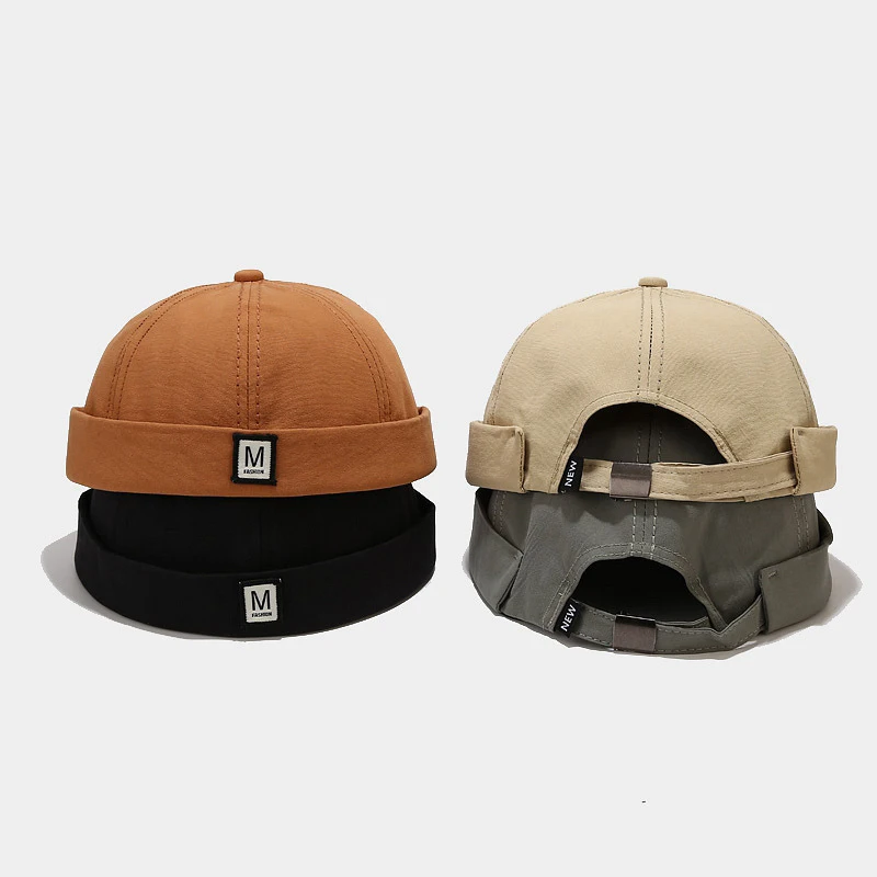Vintage Washed Docker Hat Unisex M Logo Brimless Melon Cap Streetwear Adjustable Casual Hat