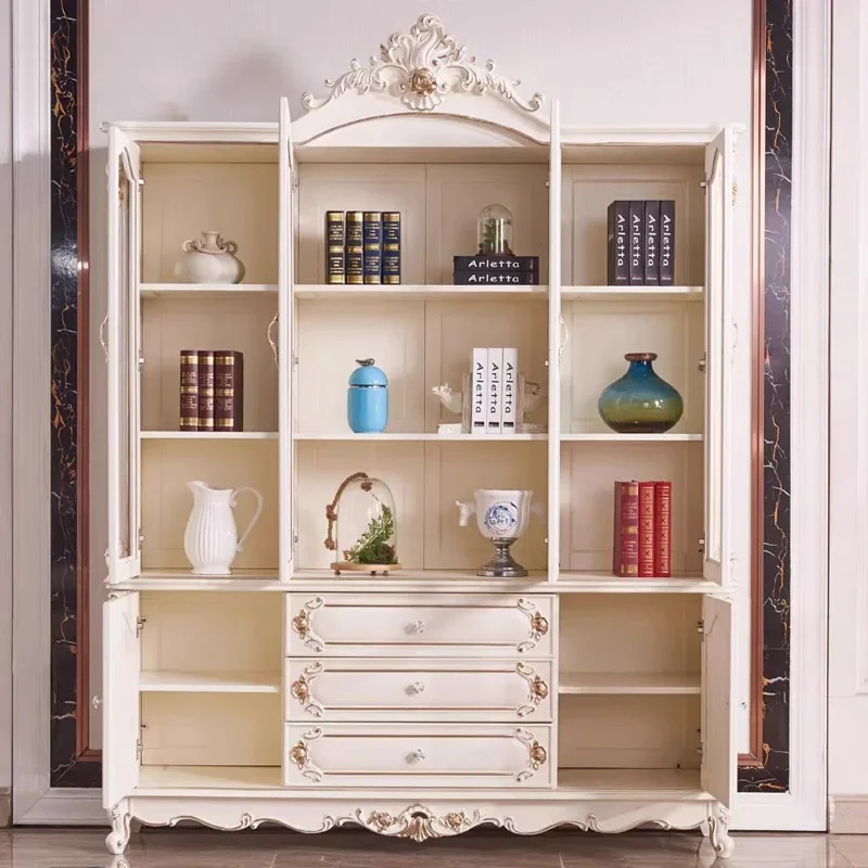 TAO European style four-door white floor-to-ceiling wall storage with door full solid wood bookcase study office high-end furnit
