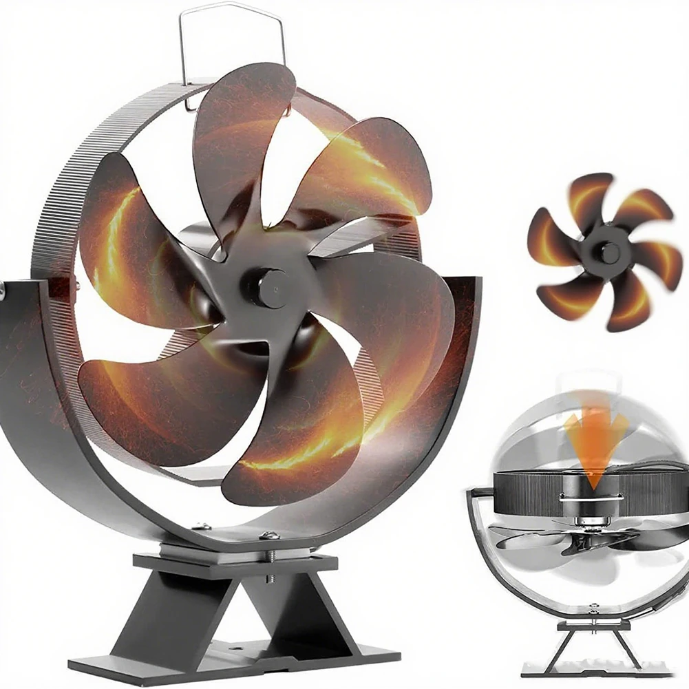 Kipas Kompor Bertenaga Panas Kipas Perapian Pembakar Kayu Kipas Ramah Lingkungan Tenang 6 Bilah Kipas Perapian Rumah Musim Dingin Distribusi Panas Hangat