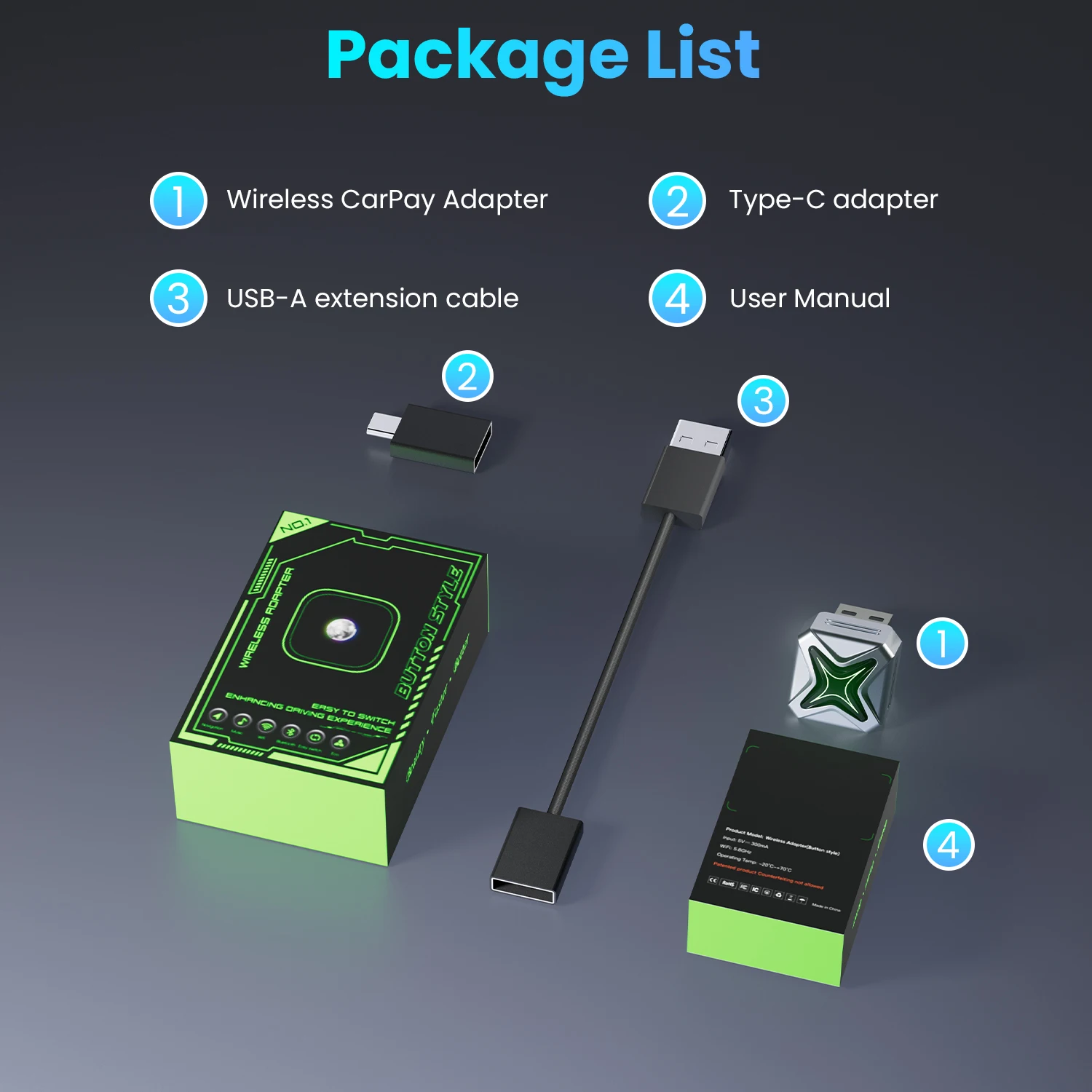Wireless CarPlay Android Auto USB Adapter High-Quality Car Accessory Smart Mini Box Plug Play 5GHz WiFi Type-C/USB-A - view 3